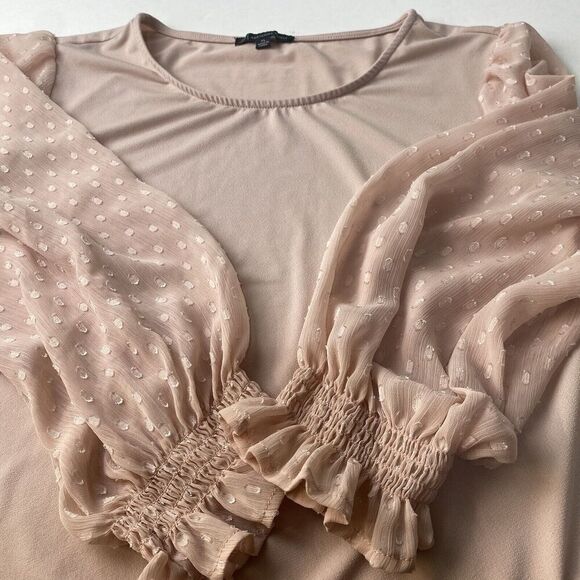ADRIANNA PAPELL Clip Dot Puff Sleeve Top Pale pink 'Champagne' Blouse Size XL - Picture 11 of 15